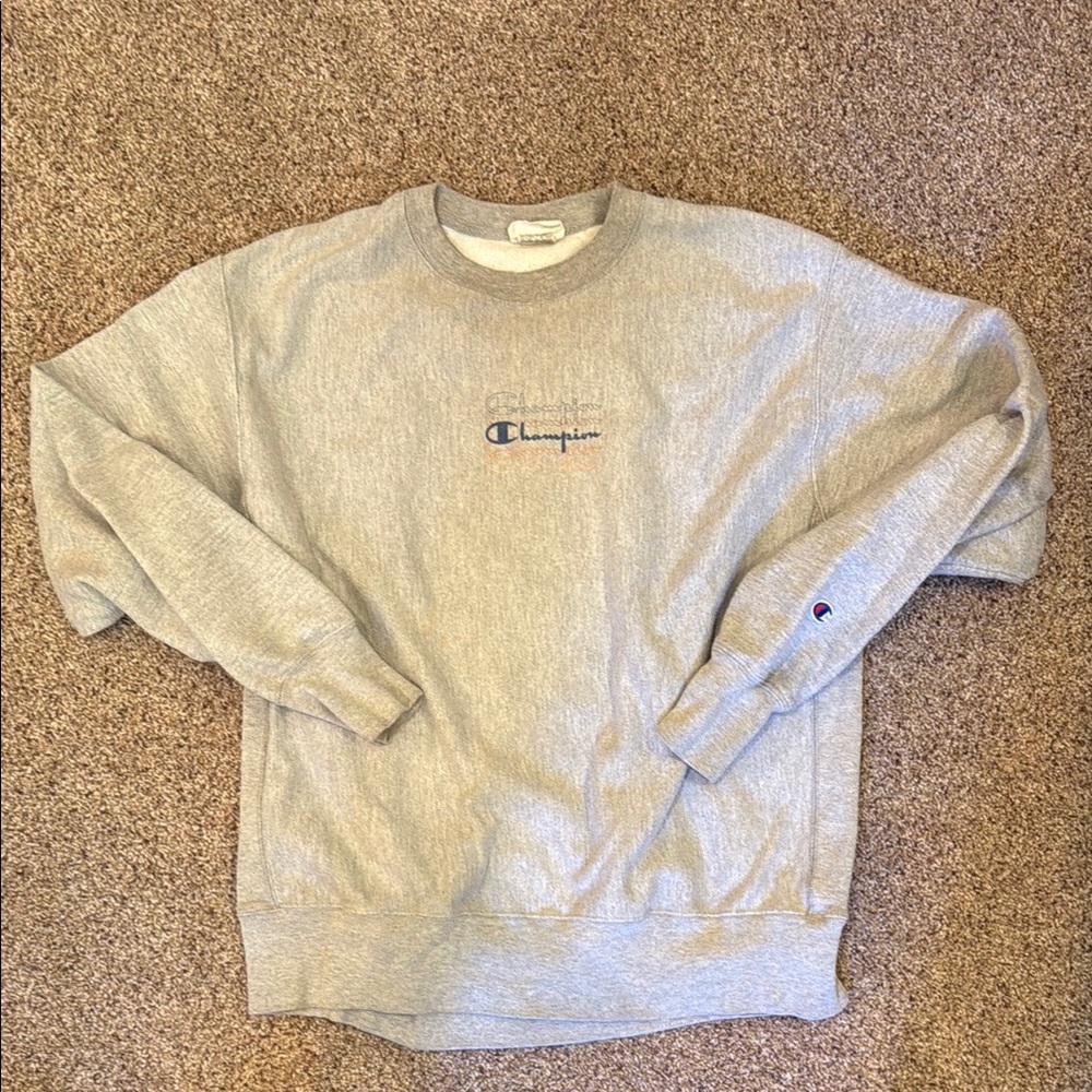 Champion Gray Crewneck Sweater with Ribbed Cuffs